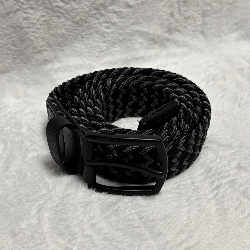 FILA Braided Woven Belt Black Gray 40/42 Matte Black Buckle